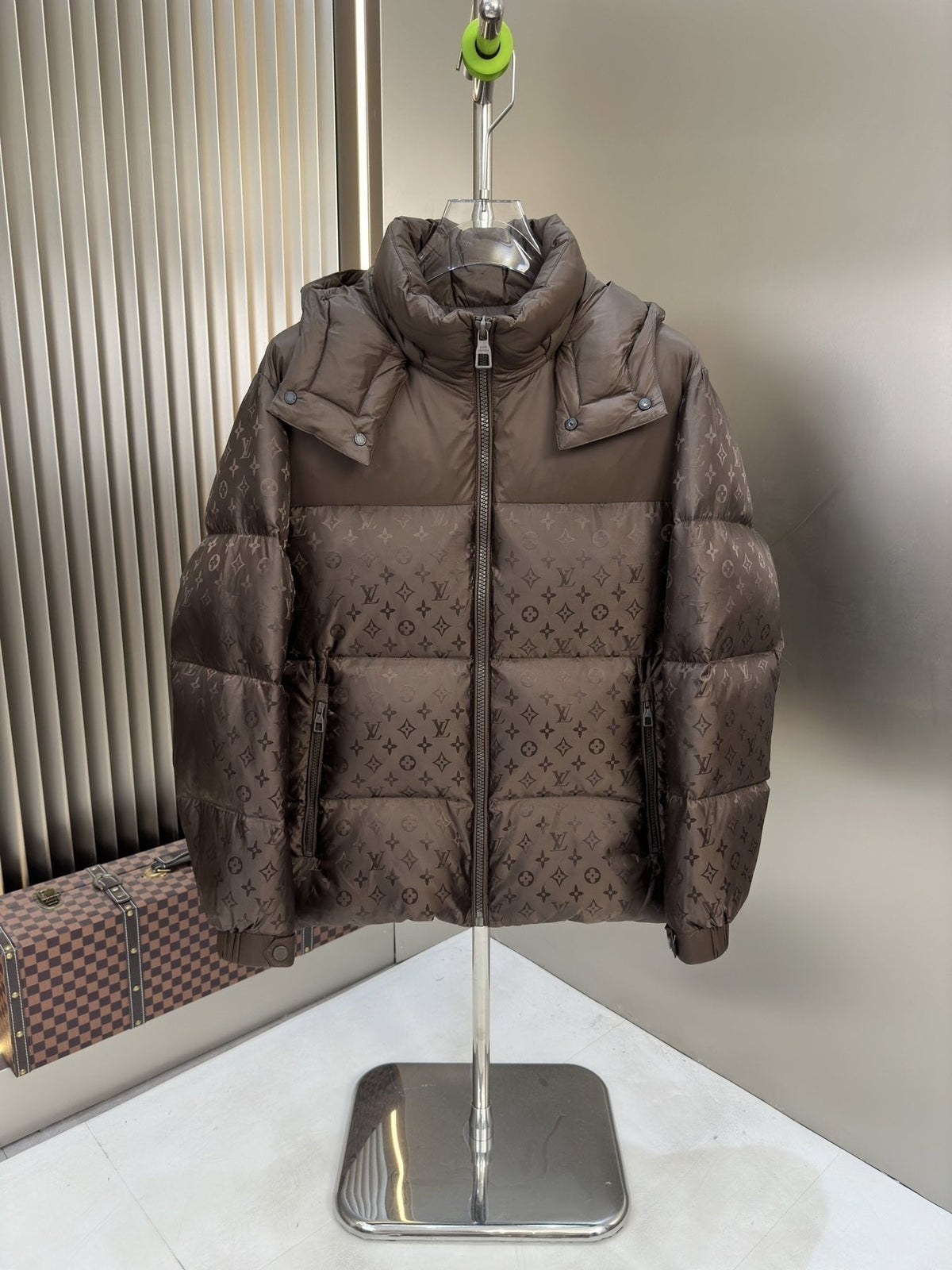 LV Hooded Tonal Monogram Puffer Coat — front